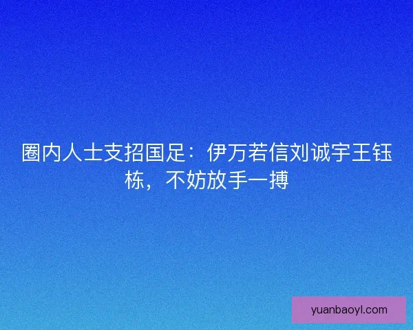 圈内人士支招国足：伊万若信刘诚宇王钰栋，不妨放手一搏